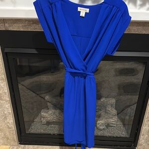 Monteau Blue Sheath Dress with Dolman Sleeves V-Neck